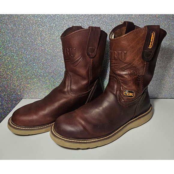 CEBU RUL 500 Cafe Men Steel Toe Work Boots Brown Leather Slip Resistant Size 12